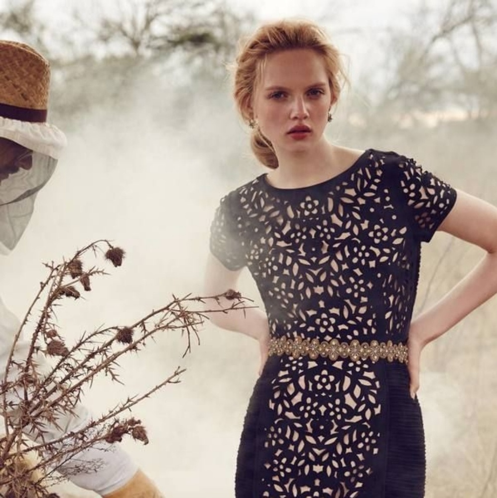 Anthropologie Maeve Laser Cut Basalt Sheath Dress